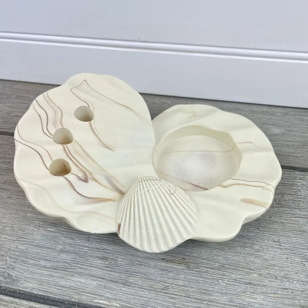 Vtg DINA Marbled Soapstone Vanity Set Soap Dish Toothbrush Holder Towel Holder - Picture 2 of 10